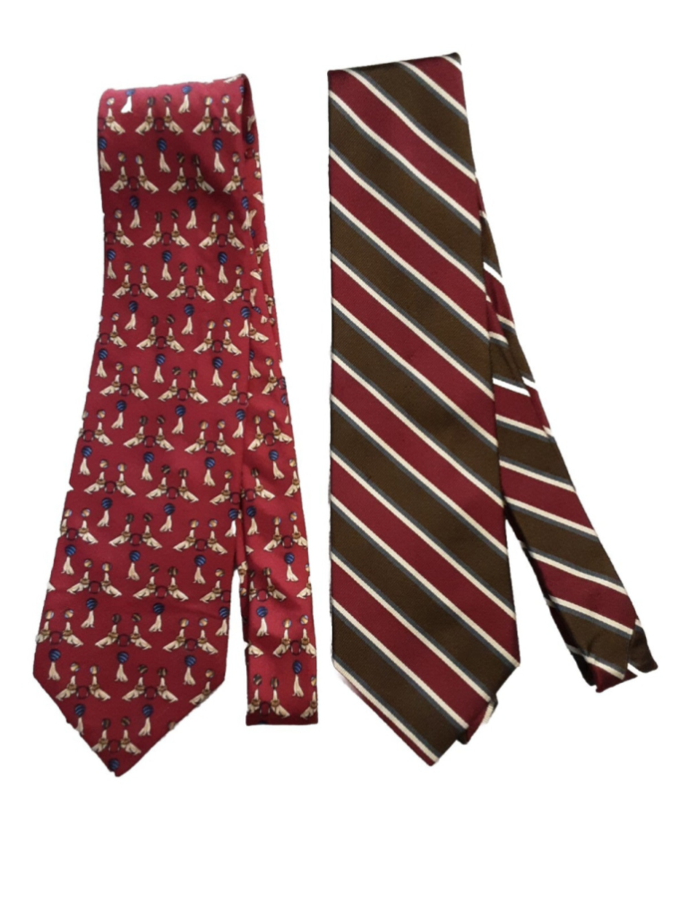 BROOKS BROS Two 2 Classic Red SILK TIES Seals-Italy Rep Stripe-England
